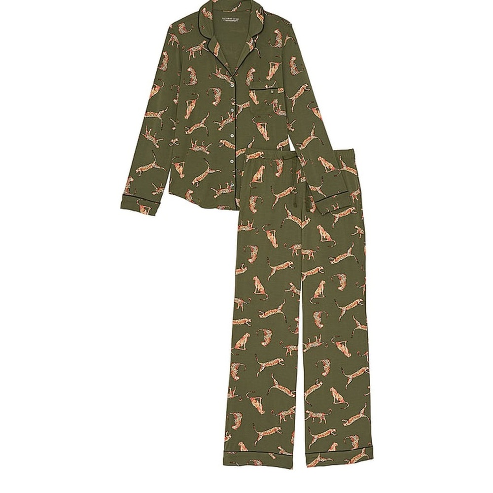 Victorias Secret Modal Pajama Set- XXL Olive Green Leopard